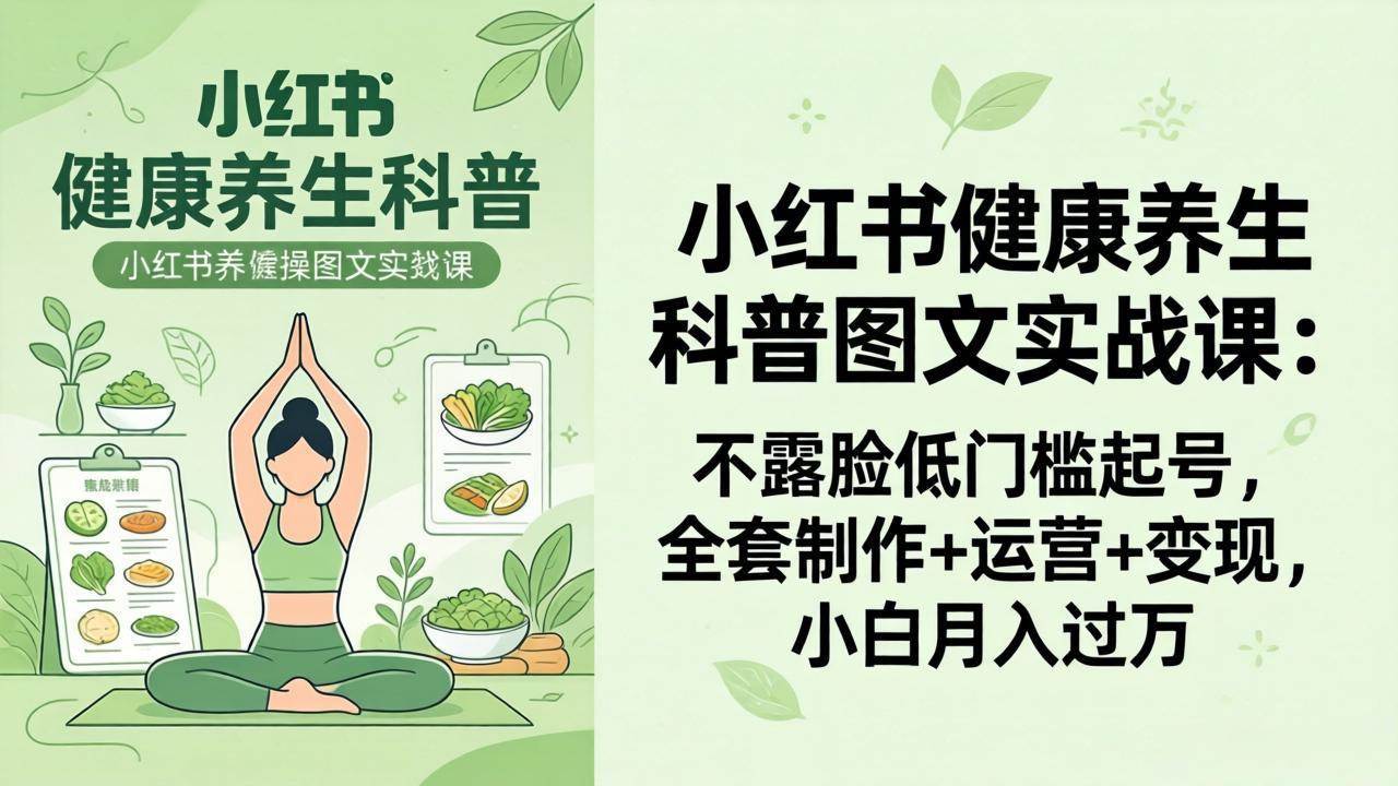 （18033期）2026小红书健康养生科普图文实战课：不露脸低门槛起号，全套制作+运营+变现，小白月入过万-赚客网赚