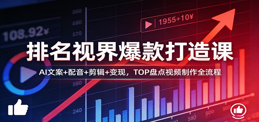 排名视界爆款打造课：AI文案+配音+剪辑+变现，TOP盘点视频制作全流程-微乐源创业网