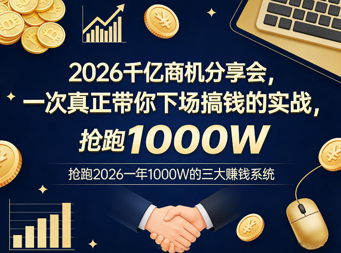 2026千亿商机分享会，一次真正带你下场搞钱的实战，抢跑2026一年1000W的三大賺钱系统-赚客网赚
