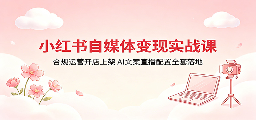 小红书自媒体变现实战课：合规运营开店上架，AI文案直播配置全套落地-雷总联盟