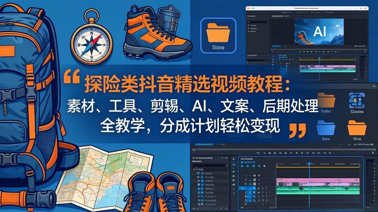 （17994期）探险类抖音精选视频教程：素材、工具、剪辑、AI、文案、后期处理全教学，分成计划轻松变现-赚客网赚