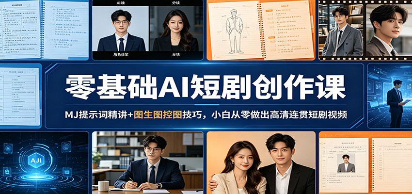 零基础AI短剧创作课：MJ提示词精讲+图生图控图技巧，小白从零做出高清连贯短剧视频-赚客网赚