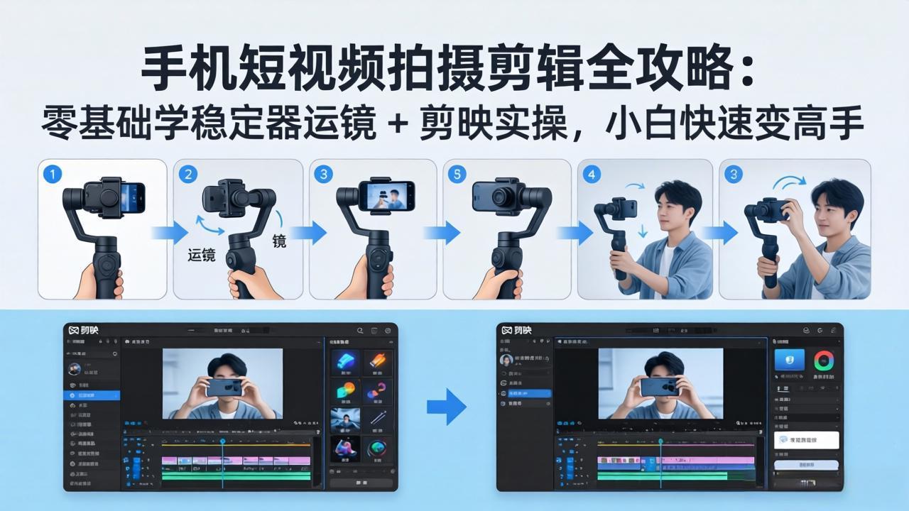手机短视频拍摄剪辑全攻略：零基础学稳定器运镜 + 剪映实操，小白快速变高手-创客前沿