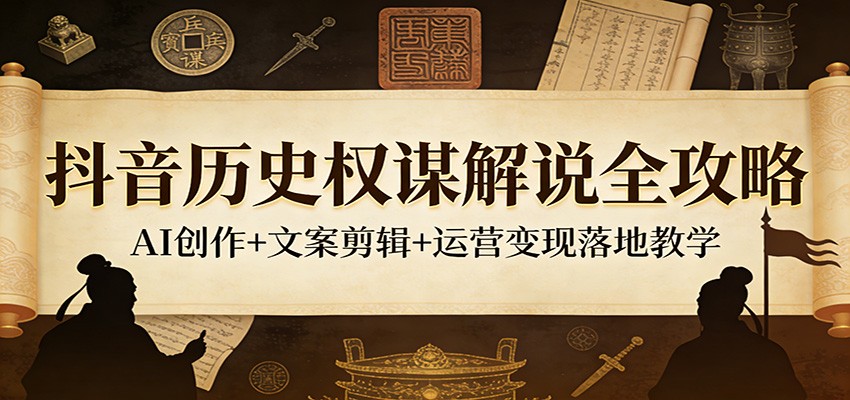 抖音历史权谋解说全攻略：AI创作+文案剪辑+运营变现落地教学-赚客网赚