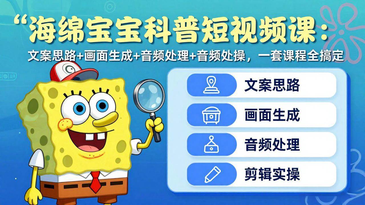 （17756期）海绵宝宝科普短视频课：文案思路+画面生成+音频处理+剪辑实操，一套课程全搞定-吾藏分享