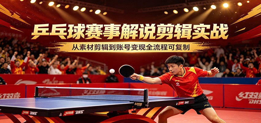 乒乓球赛事解说剪辑实战，从素材剪辑到账号变现全流程可复制-创客前沿