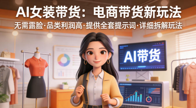 AI女装带货，电商带货新玩法，无需露脸，品类利润高，提供全套提示词，详细拆解玩法-吾藏分享