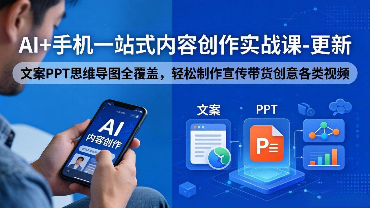 （18204期）AI+手机一站式内容创作实战课-更新，文案PPT思维导图全覆盖，轻松制作宣传带货创意各类视频-华夏圈