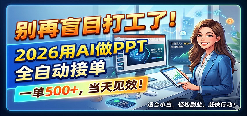 别再盲目打工了！2026用AI做PPT全自动接单，一单5张+，当天见效！-吾藏分享