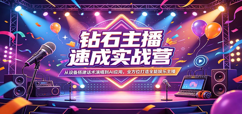 钻石主播速成实战营:从设备搭建话术演唱到AI应用,全方位打造全能娱乐主播-雷总联盟