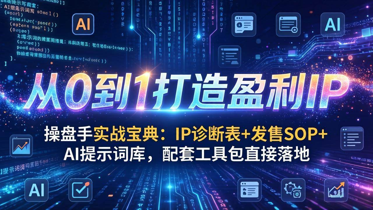 （17593期）操盘手实战宝典：IP诊断表+发售SOP+AI提示词库，配套工具包直接落地，从0到1打造盈利IP--