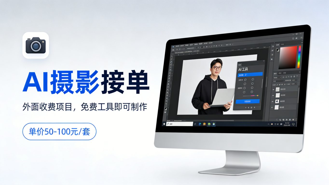 外面收费项目，AI摄影接单，免费工具就可以做，单价50-100一套-吾藏分享