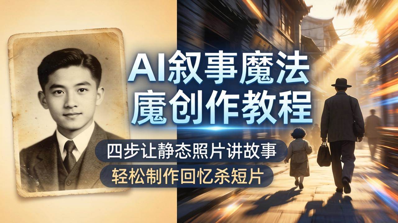 （18208期）AI叙事魔法创作教程，四步让静态照片讲故事，老照片修复加动态特效，轻松制作回忆杀短片-吾藏分享