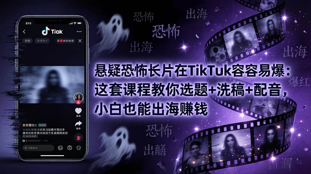 （18220期）悬疑恐怖长片在TikTok最容易爆：这套课程教你选题+洗稿+配音，小白也能出海赚钱-华夏圈