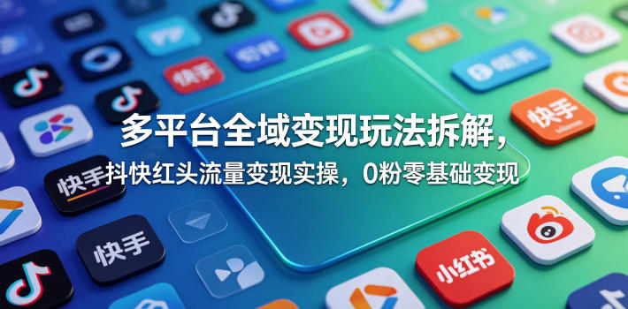 多平台全域变现玩法拆解，抖快红头流量变现实操，0粉零基础变现-休闲网赚three