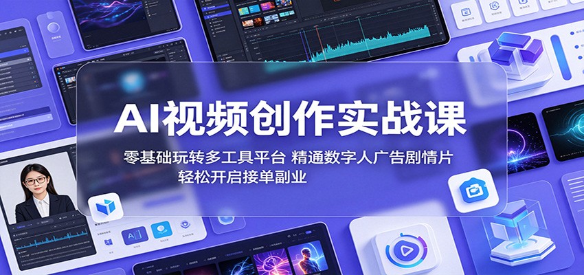 AI视频创作实战课：零基础玩转多工具平台，精通数字人广告、剧情片，轻松开启接单副业-吾藏分享