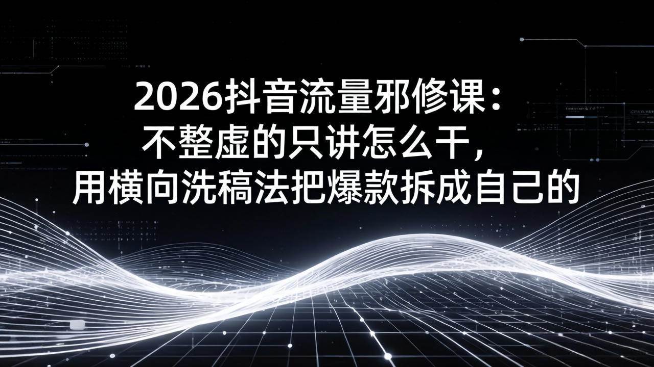 （17725期）2026抖音流量邪修课：不整虚的只讲怎么干，用横向洗稿法把爆款拆成自己的-赚客网赚