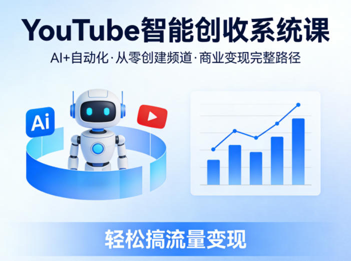 YouTube智能创收系统课，AI+自动化，从零创建YouTube频道并实现商业变现的完整路径，轻松搞流量变现-赚客网赚