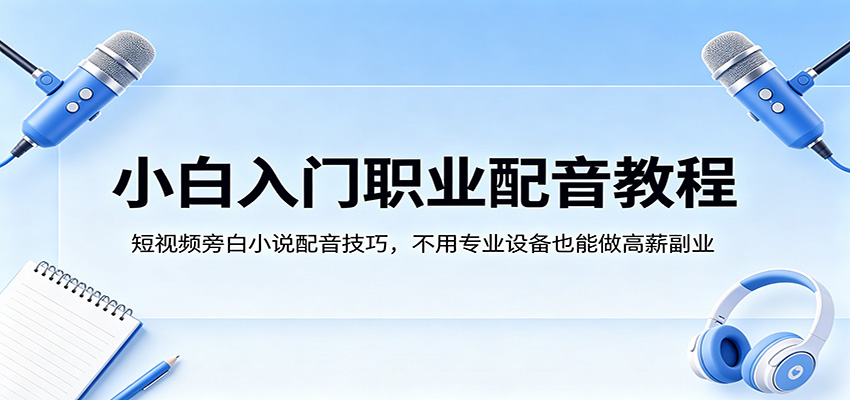小白入门职业配音教程，短视频旁白小说配音技巧，不用专业设备也能做高薪副业-赚客网赚