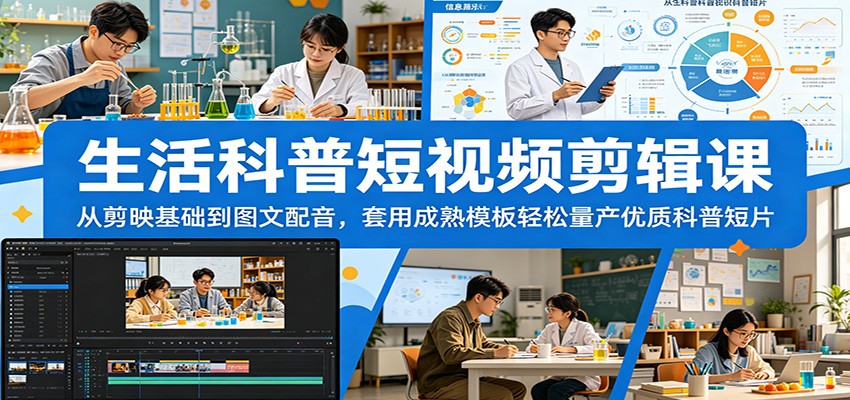 生活科普短视频剪辑课：从剪映基础到图文配音，套用成熟模板轻松量产优质科普短片-吾藏分享