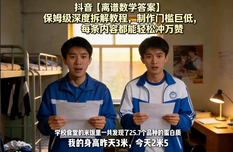 抖音【离谱数学答案】保姆级深度拆解教程，制作门槛巨低，每条内容都能轻松冲万赞，附详细步骤-赚客网赚