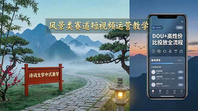 （17992期）风景类赛道短视频运营教学：诗词文学中式美学，新号养号对标账号定位，DOU+高性价比投放全流程-赚客网赚