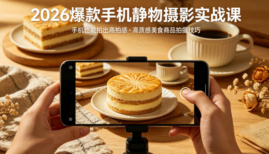2026爆款手机静物摄影实战课，手机也能拍出商拍感，学会拍出高质感美食商品-赚客网赚