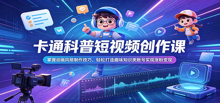 卡通科普短视频创作课：掌握动画风格制作技巧，轻松打造趣味知识类账号实现涨粉变现-吾藏分享