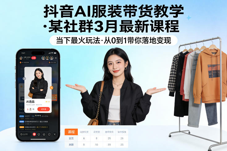 抖音AI服装带货教学，某社群3月最新课程，当下最火玩法，从0到1带你落地变现-赚客网赚