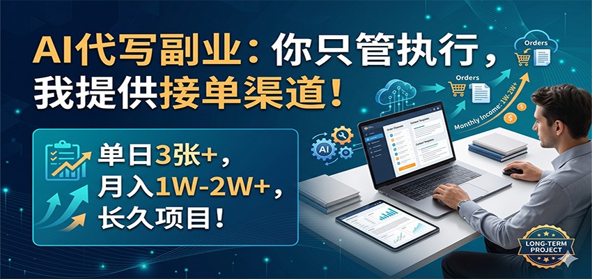 AI代写副业：你只管执行，我提供接单渠道！单日3张+，月入1W-2W+，长久项目-吾藏分享