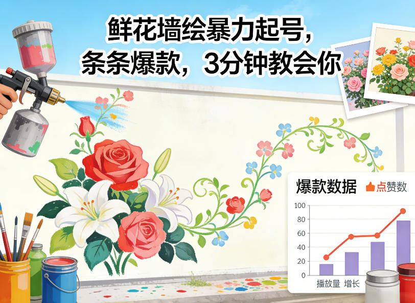 鲜花墙绘暴力起号，条条爆款，3分钟教会你-微乐源创业网
