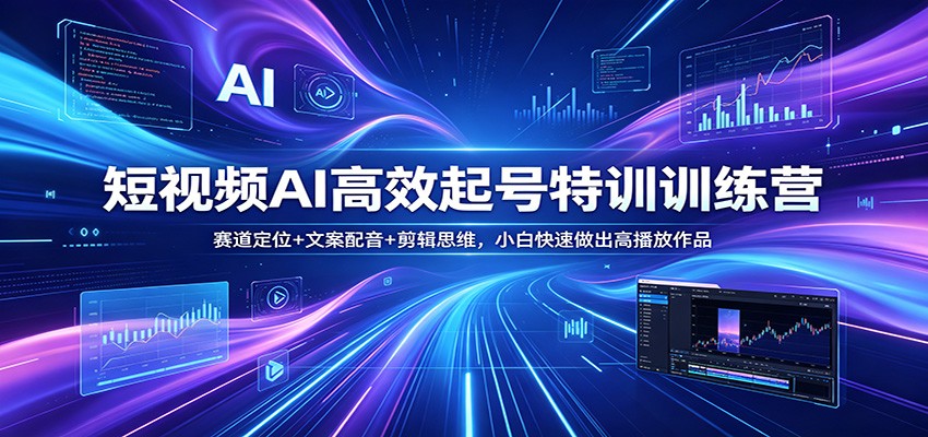 短视频AI高效起号特训训练营：赛道定位+文案配音+剪辑思维，小白快速做出高播放作品-赚客网赚