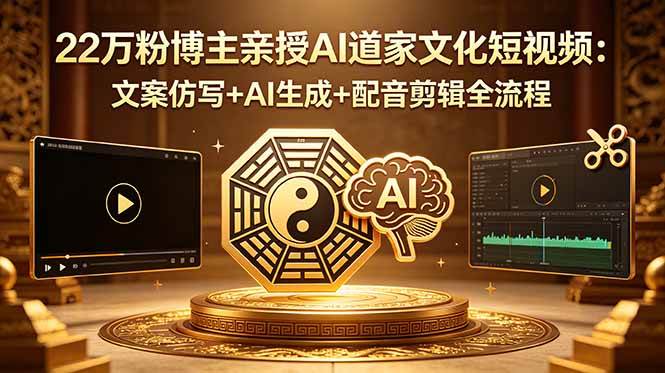 （18580期）22万粉博主亲授AI道家文化短视频：文案仿写+AI生成+配音剪辑全流程-赚客网赚