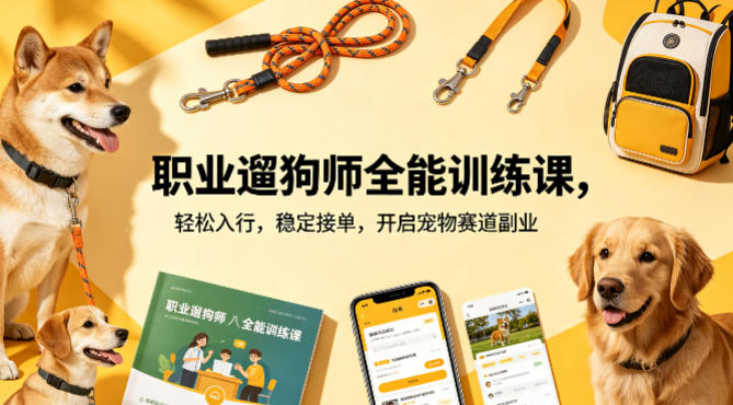 职业遛狗师全能训练课，轻松入行，稳定接单，开启宠物赛道副业-休闲网赚three
