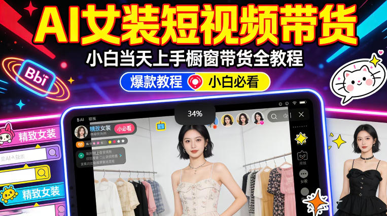 AI女装短视频橱窗带货：小白零门槛当天上手，高佣金爆款轻松賺！-吾藏分享