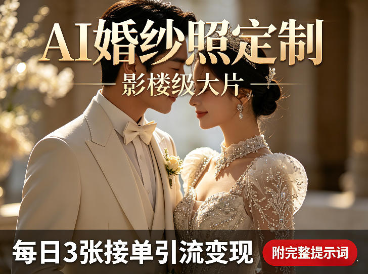 AI婚纱照定制影楼级大片，每日3张接单引流变现，轻松实现副业增收（附完整提示词）-赚客网赚