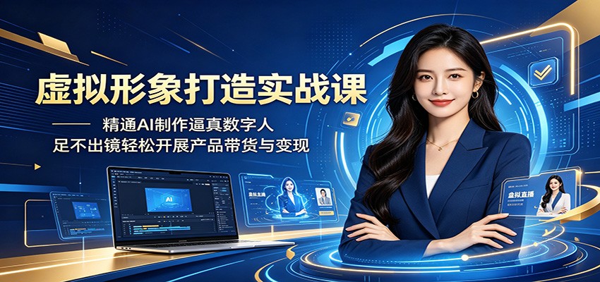 虚拟形象打造实战课：精通AI制作逼真数字人，足不出镜轻松开展产品带货与变现-休闲网赚three