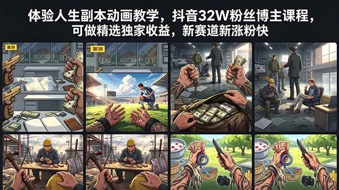 (18826期)体验人生副本动画教学, 抖音32W粉丝博主课程,可做精选独家收益,新赛道新涨粉快-创客前沿