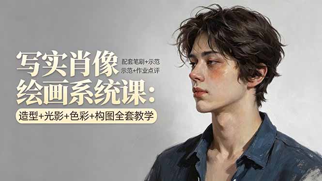 写实肖像绘画系统课：造型+光影+色彩+构图全套教学，配套笔刷+示范+作业点评-吾藏分享
