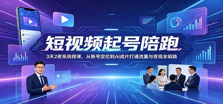 短视频起号陪跑：3天2夜系统授课，从账号定位到AI成片打通流量与变现全链路-创客前沿