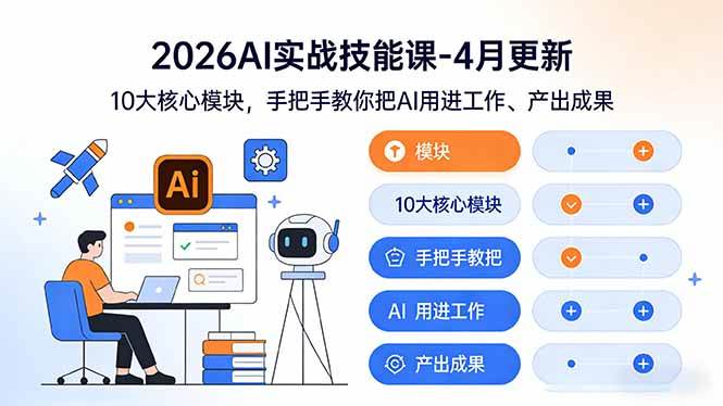 （17941期）2026AI实战技能课-4月更新：10大核心模块，手把手教你把AI用进工作、产出成果-创客前沿