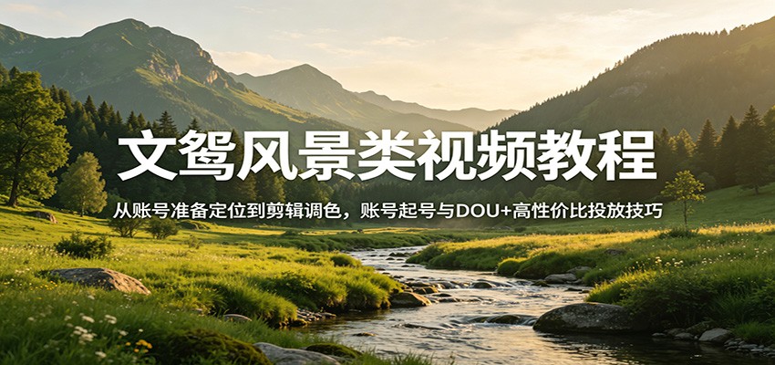 文鸳风景类视频教程：从账号准备定位到剪辑调色，账号起号与DOU+高性价比投放技巧-吾藏分享