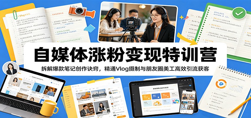 自媒体涨粉变现特训营：拆解爆款笔记创作诀窍，精通Vlog摄制与朋友圈美工高效引流获客-吾藏分享
