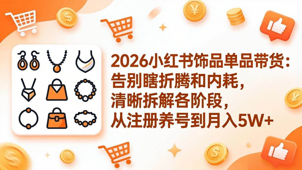 （17861期）2026小红书饰品单品带货：告别瞎折腾和内耗，清晰拆解各阶段，从注册养号到月入5W+-赚客网赚