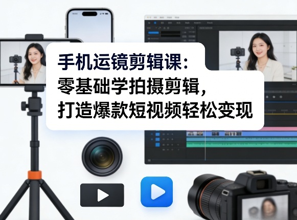 手机运镜剪辑课：零基础学拍摄剪辑，打造爆款短视频轻松变现-赚客网赚