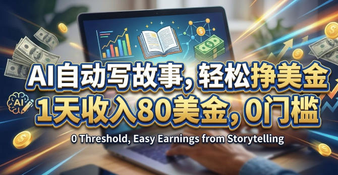 AI自动写故事，轻松挣美刀，1天收入80刀，0门槛-赚客网赚