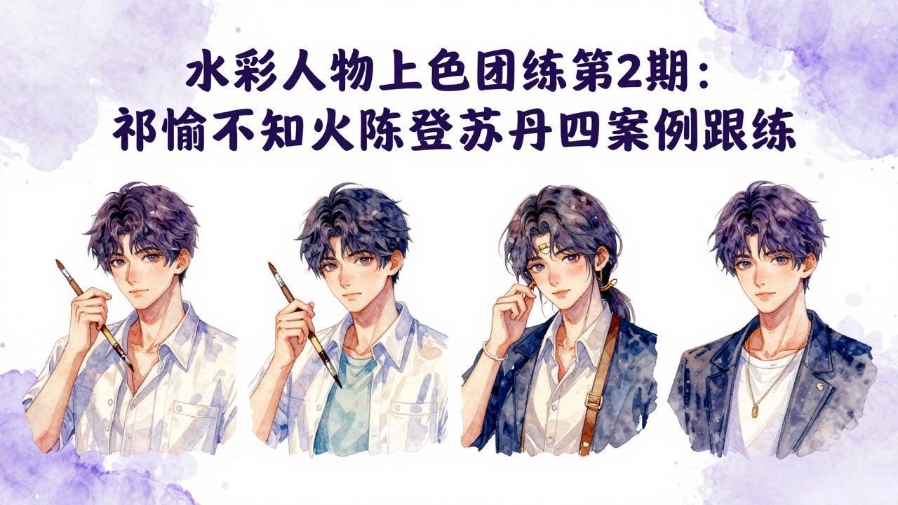 水彩人物上色团练第2期：祁煜不知火陈登苏丹四案例跟练，手把手提升绘画能力-赚客网赚