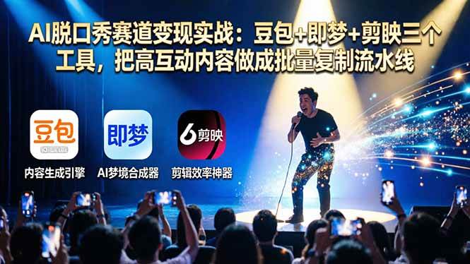 （17990期）AI脱口秀赛道变现实战：豆包+即梦+剪映三个工具，把高互动内容做成批量复制流水线-赚客网赚