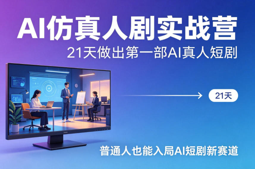 AI仿真人剧实战营，21天做出第一部AI真人短剧，普通人也能入局AI短剧新赛道-赚客网赚