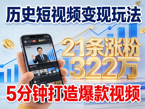 历史短视频变现玩法，不露脸出镜，5分钟打造爆款视频-赚客网赚